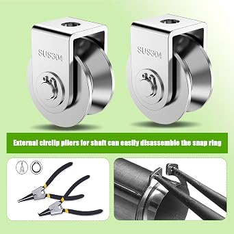2Pack Pulley Block U 304 Stainless Steel Pulley Roller, 3 Inch Heavy Duty Duplex Bearing Silent Grooved Wheel Loading 1760lbs/800Kg for Material Handling and Moving