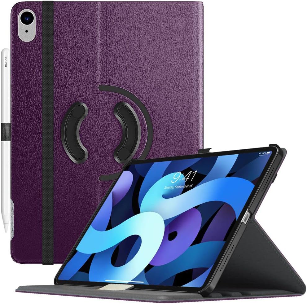 TiMOVO Case for New iPad Air 5th/4th Generation, iPad Air 5/4 Case 10.9-inch, 90 Degree Rotating Stand Leather Cover, [Support Apple Pencil Charging] Smart Swivel Case & Auto Sleep/Wake - Purple