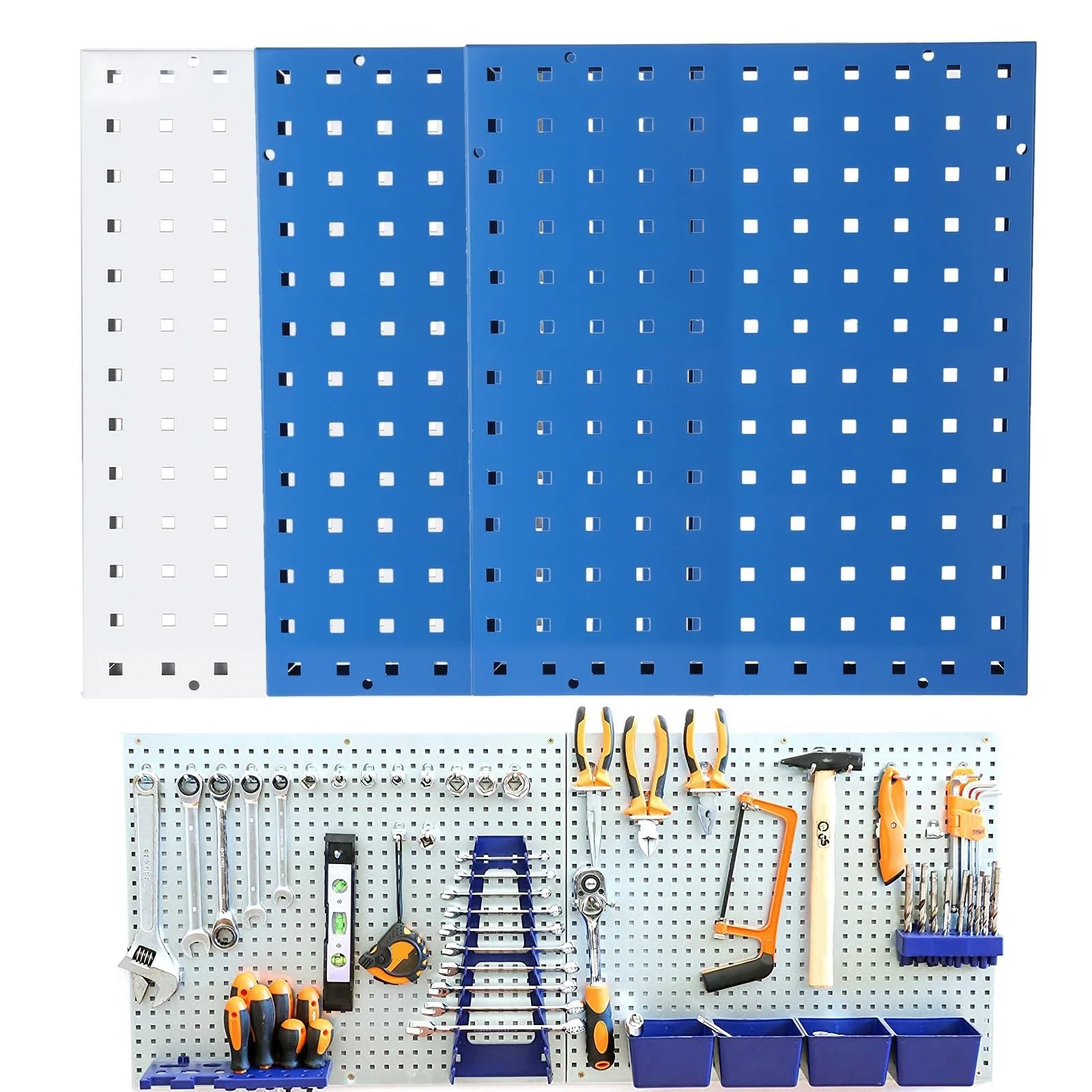 Herramientas de Panel colgante, tablero perforado de Metal for almacenamiento en pared con ranuras/agujeros, estante organizador, estante de exhibición, azul/blanco para almacenar, organizar y decorar