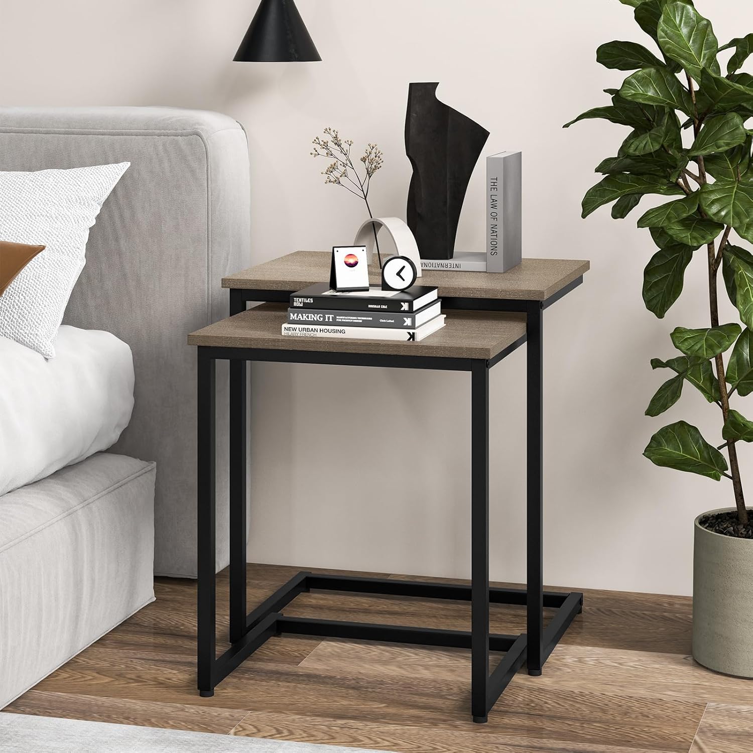 Nesting Coffee Table, Staable Square End Table w/Wood Grain