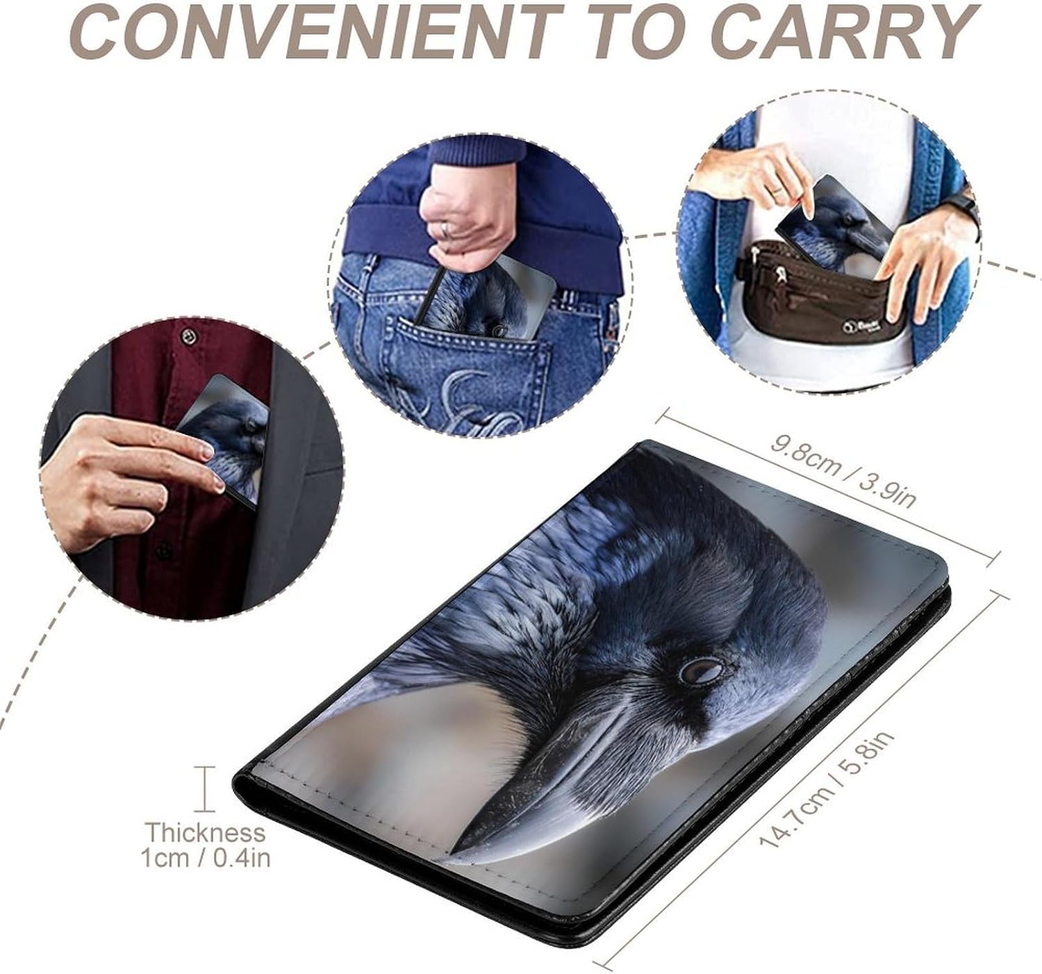Black Raven Wild Funny Passport Holder Slim Travel Wallet Passports Cover Card Case with Slot