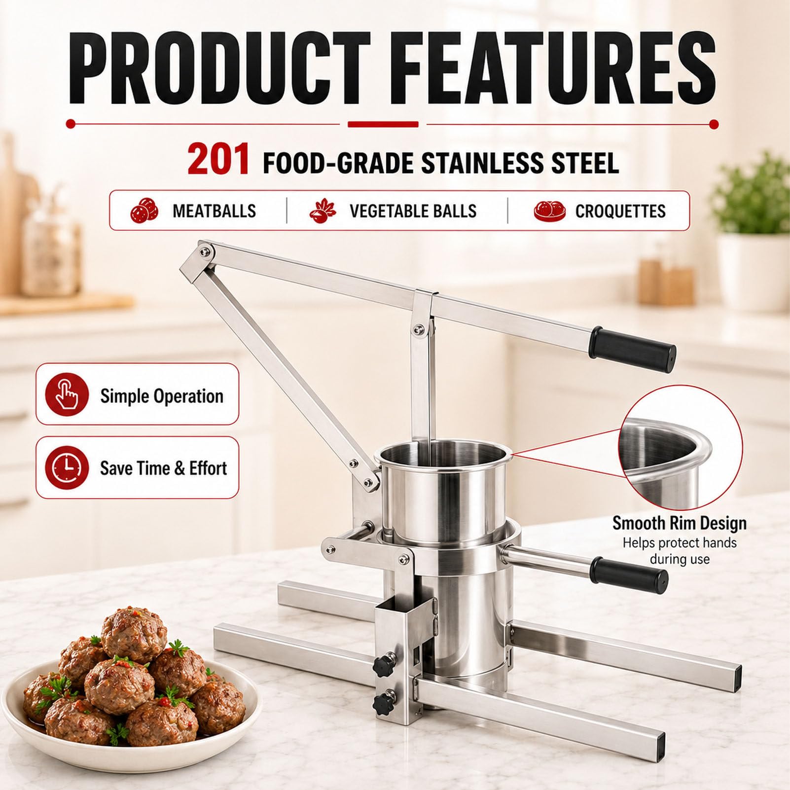 Prensa de acero inoxidable para albóndigas de carne y pescado 16cm/6in-A