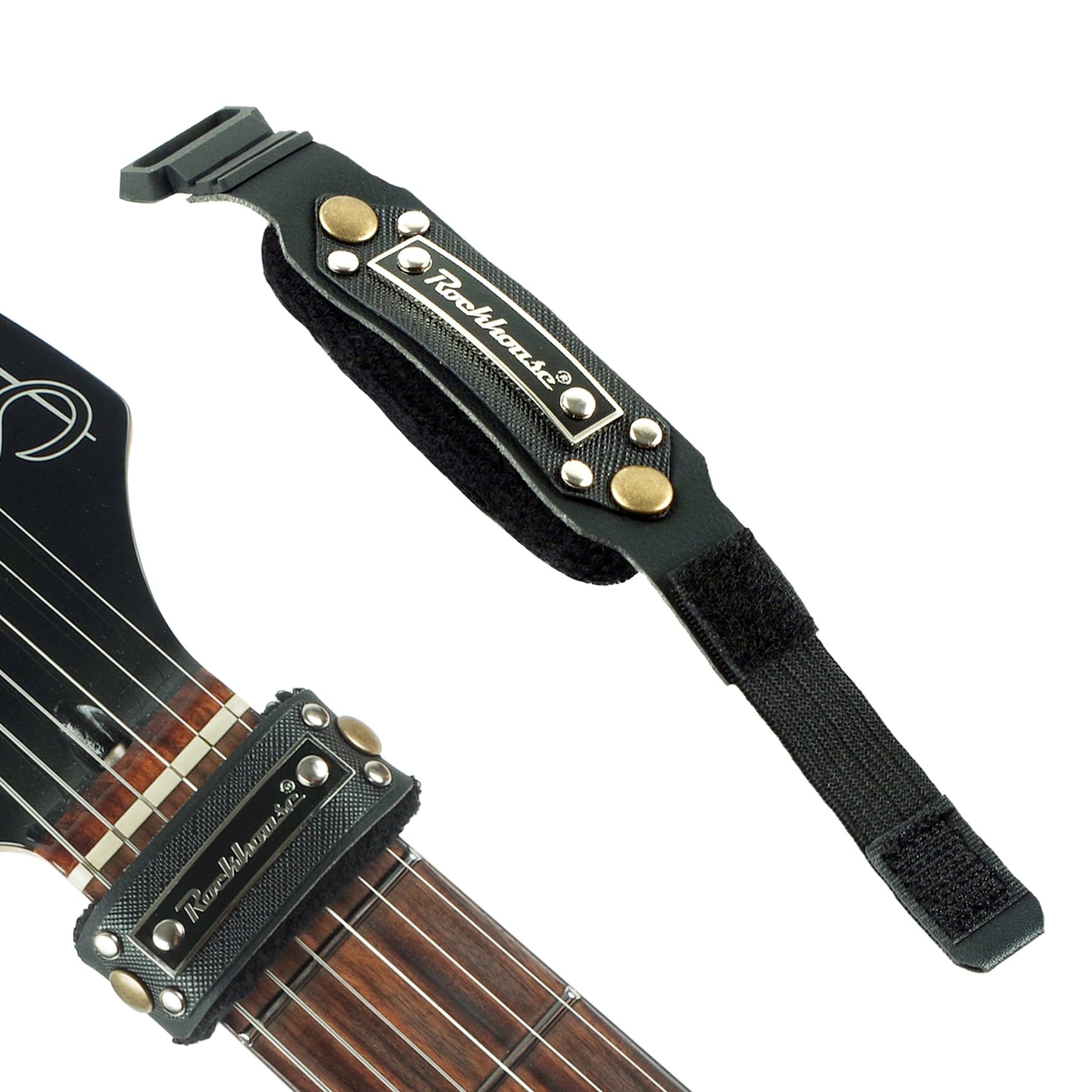 Photo 1 of Rockhouse Guitar String Mute Dampener, Electric Guitar String Muter Bass Fret Neck Wrap Muffler Silencer, Black Leather with Metal Accents