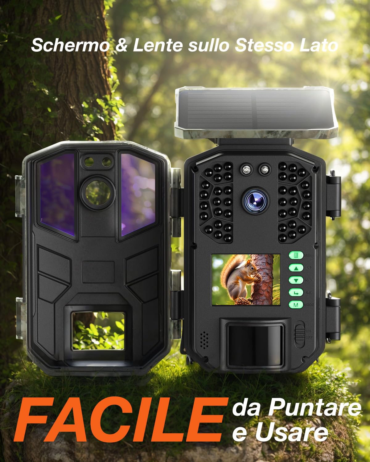 iZEEKER Fototrappola App, 4K UHD 64MP Solare Fotocamera Caccia con Scheda SD 64GB & Batteria Ricaricabile da 5200mAh, WiFi Bluetooth, Visione Notturna, Impermeabile IP66 per Monitoraggio Fauna