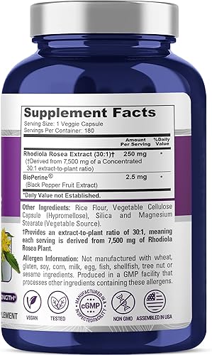 Miniatura 2 de NusaPure Rhodiola Rosea 7,500 mg 180 cápsulas vegetales (sin OMG, extracto 30:1, vegetariano/vegano y sin gluten) con bioperina