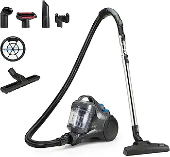Amazon Basics Aspirador sin Bolsa Cilíndrico 1.3L Compacto Ligero con Boquilla Triple Acción, Filtro HEPA, 850W, para Alfombras y Suelos Duros, Gris