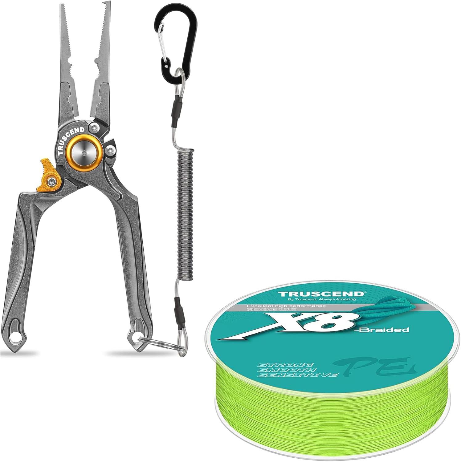 TRUSCEND Lockable Handy Fishing Pliers with Innovative Ergonomical Handle, Multi-Function Fishing Gear with Mo-V Cutter, X8 Braided Fishing Line 20lb-300yds, Must-Have Freshwater Fishing Gear