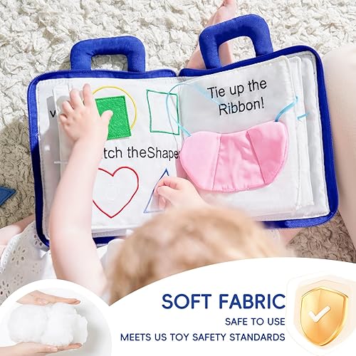 Miniatura 9 de Jollybaby Libros suaves y ocupados para bebés, mi libro tranquilo, juguete de viaje y educación sensorial Montessori, 10 actividades de aprendizaje