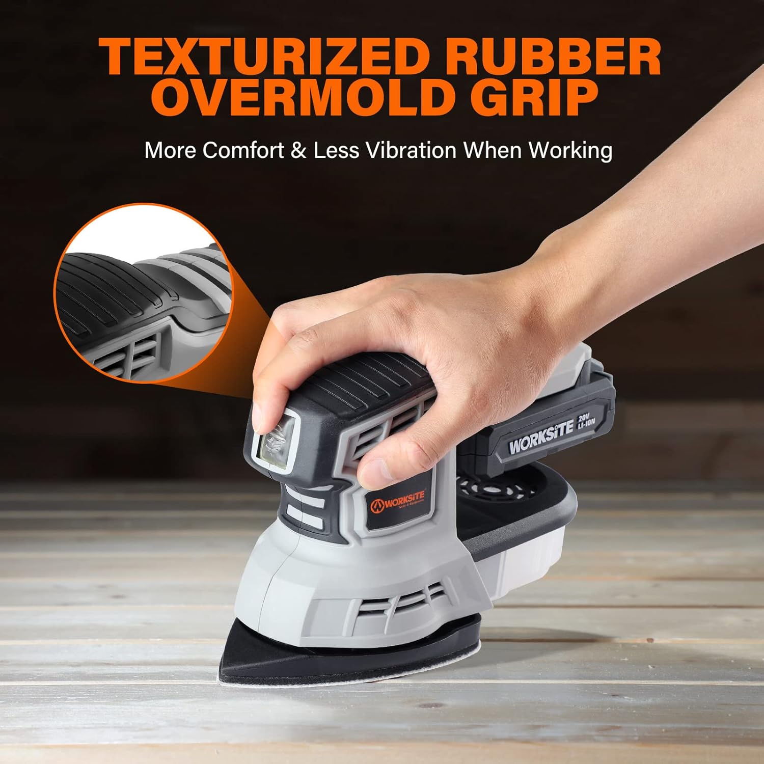 WORKSITE 20V MAX Cordless Random Orbital Sander & Detail Sander, Multi-Purpose Sander w/2.0A Battery & Charger, 20pcs Sanding Discs, Dust Collector and Mouse Pad - - 
