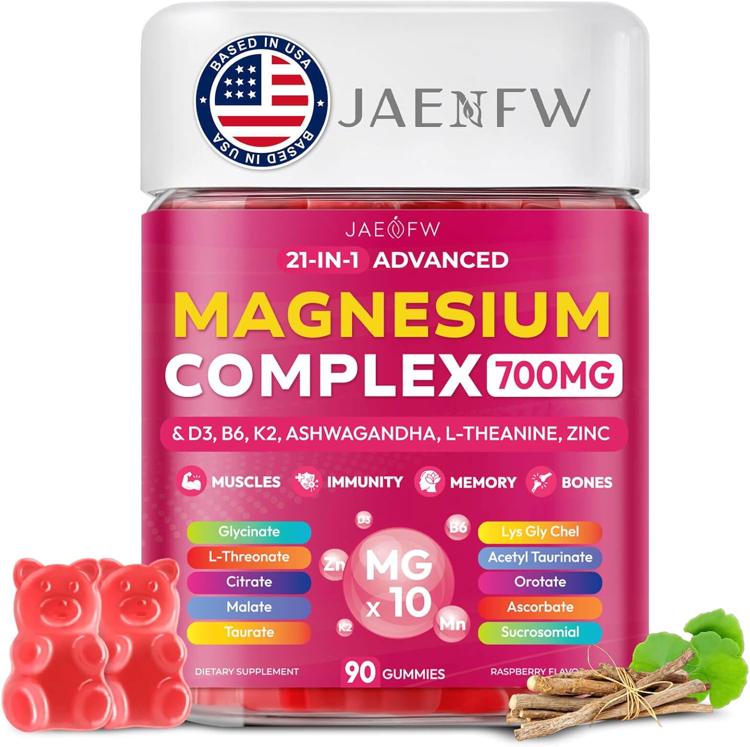 Magnesium Glycinate Gummies 700MG - 21-in-1 Advanced Magnesium Supplement with Ashwagandha, L-Theanine, Zinc, Vitamin - Sugar Free Magnesium Gummies for zzZ, Focus & Relaxation, for Women, Men & Kids