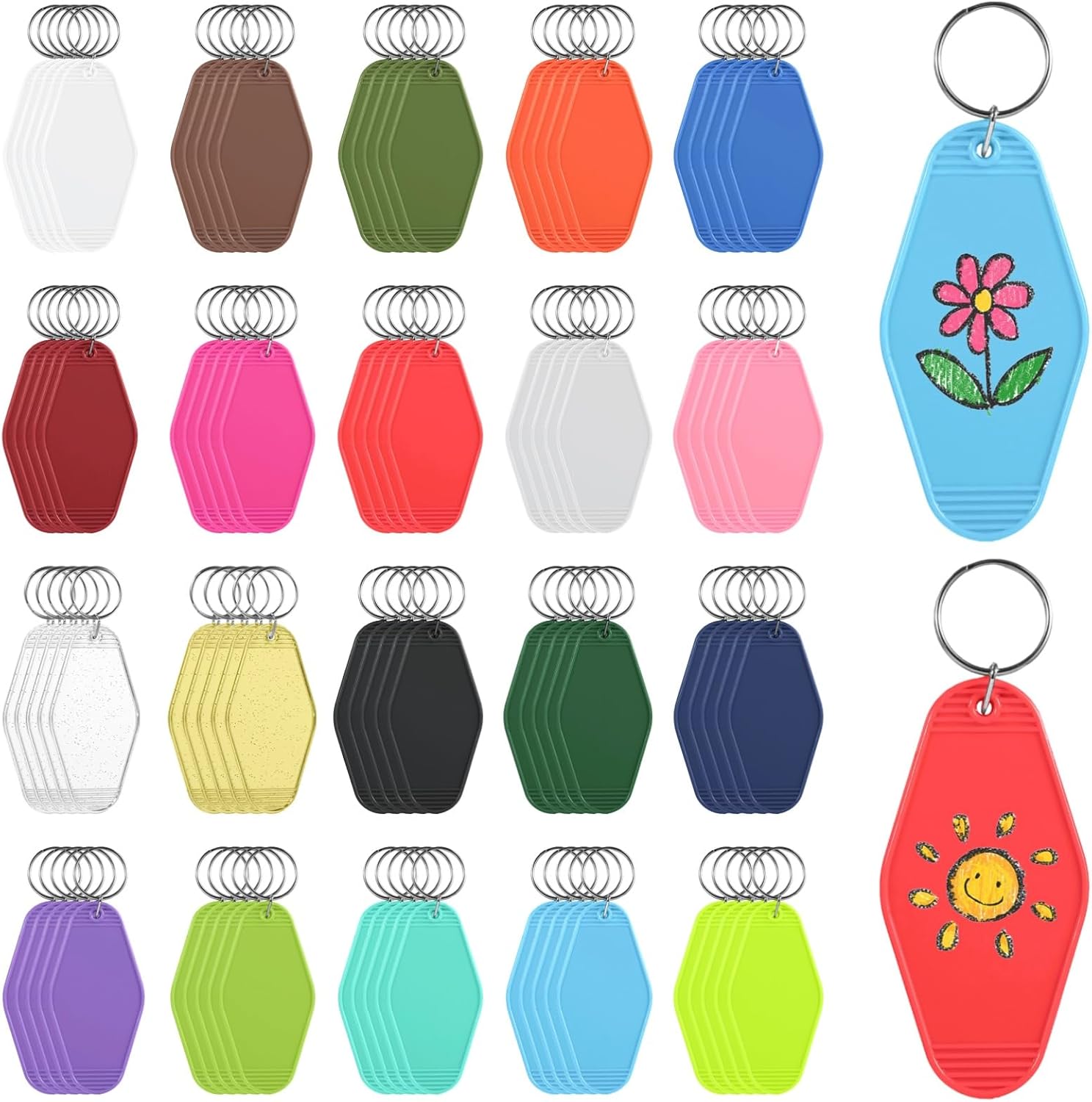 OMISTAR 100 PCS Motel Keychain Blank with Key Rings, 20 Colors Blank Heat Transfer Hotel Keychains, Heat Transfer Key Label