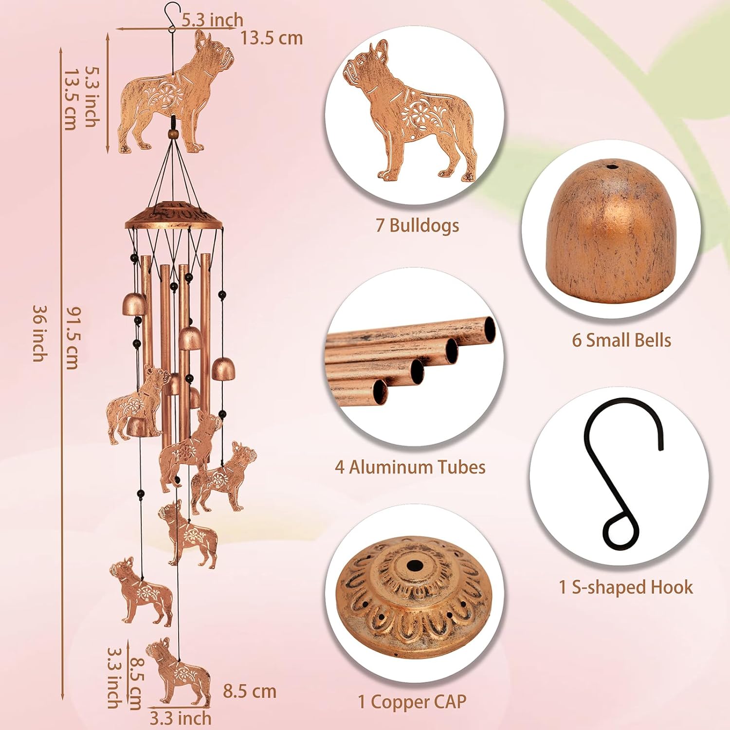 Bulldog Dog Wind Chimes for Outside,Metal Windchimes,Bulldog Dog Gifts for Women/Men,Wind Chime Garden Decor Outdoor,Memorial/Housewarming/Birthday/Festival Gifts,Front Yard Decor - Image 3