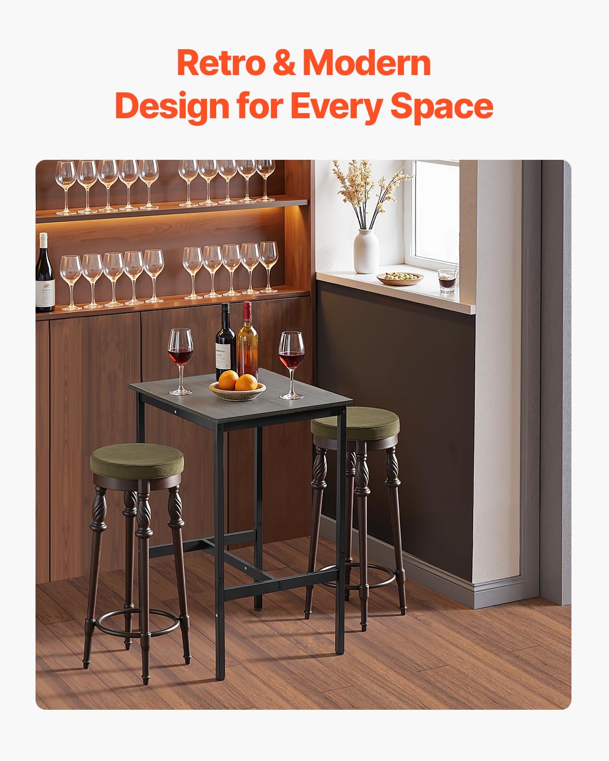 VEVOR Mesa Alta de Bar con Estructura de Metal Resistente Mesa de Comedor para Cocinas Pequeñas Cafeterías Hogares Mostrador de Cócteles Fácil de Montar 61x61x91 cm para Fiestas en Sala de Estar