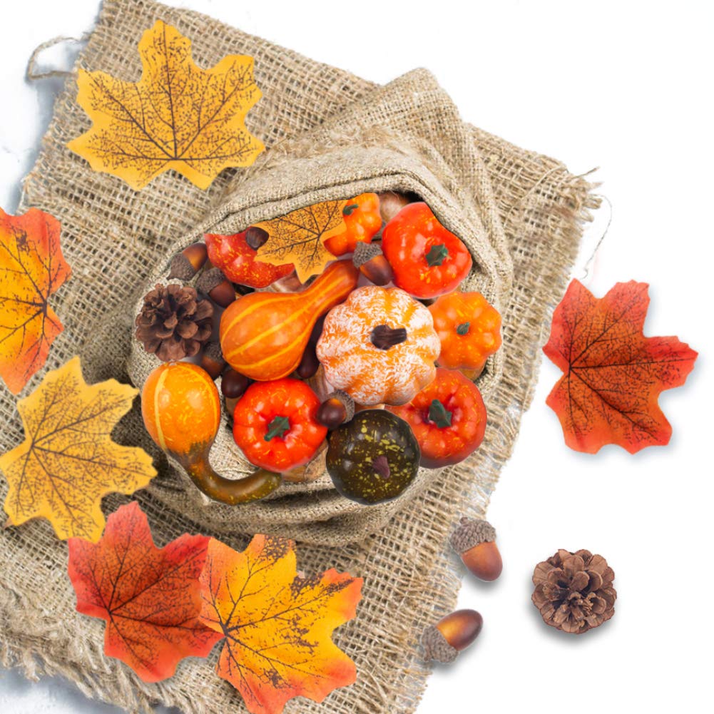 Lot De 50 Décos D'Automne - Citrouilles Artificielles, Feuilles D'Érable, Glands Et Pommes De Pin - Pour Halloween, Thanksgiving