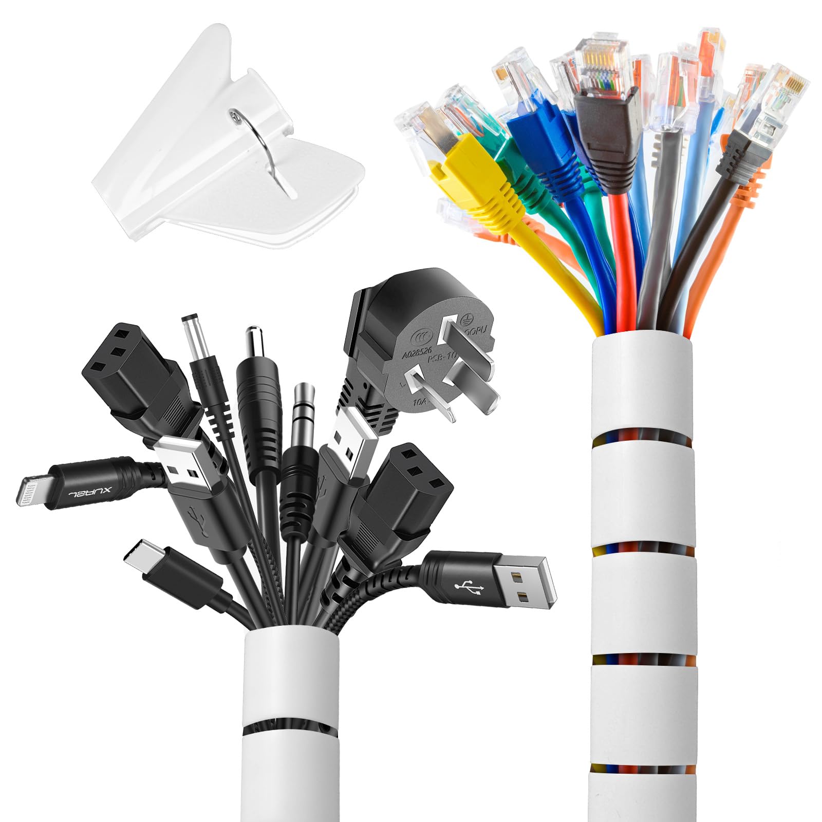 Romon Pack of 2 Cable Sleeves, 22-28 mm x 3 m Spiral Hose Cable Organiser with 1 Cable Clip