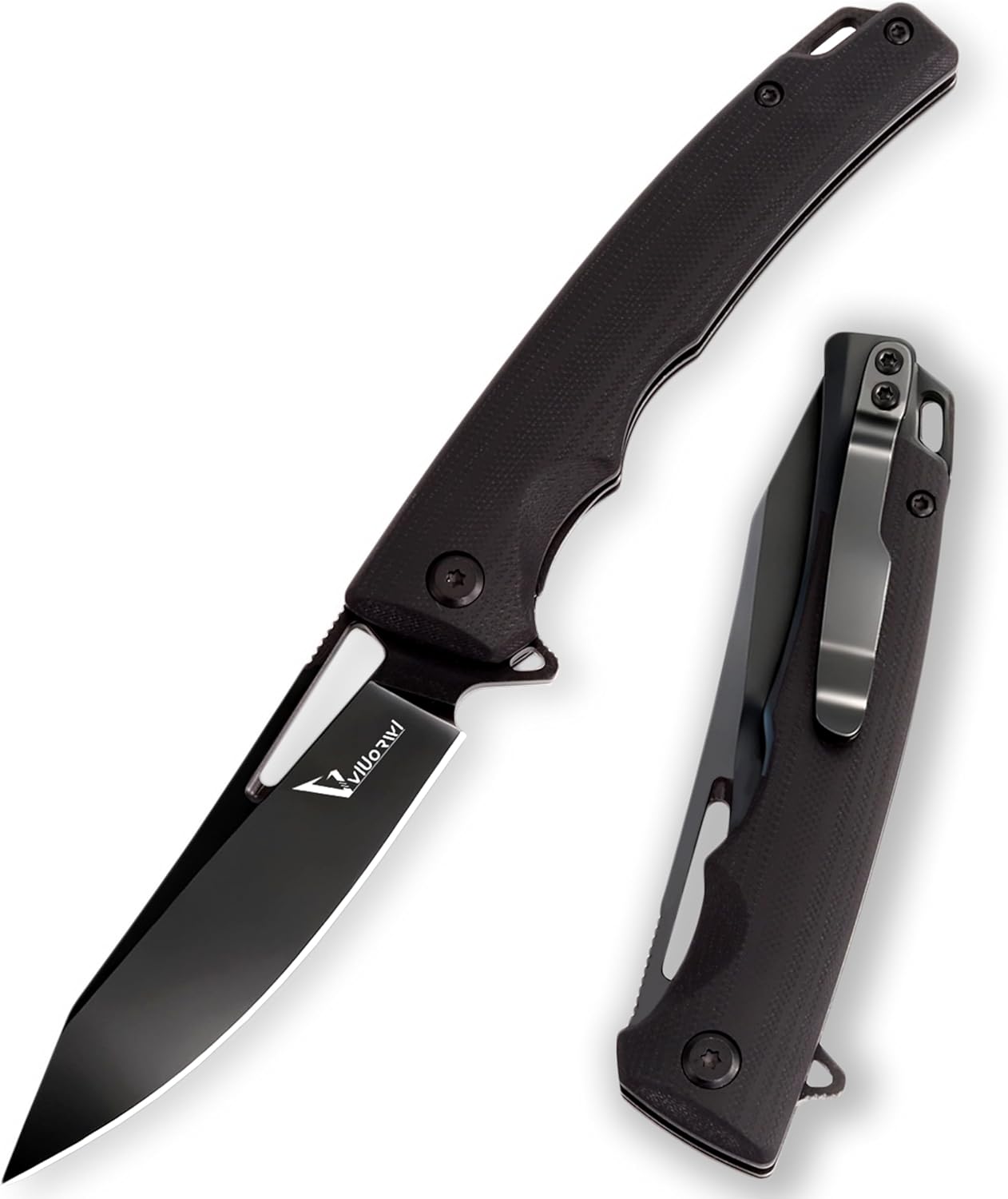 Pocket Knife for Men, 9Cr18MoV Steel Blade with Black Coating, Razor-Sharp Out of Box, Liner Lock Folding Knife, Snappy One-Hand Open, Textured G10 Handle, EDC Knife for Office & Outdoor Use, Includes Presentation Bag (V21026-1)