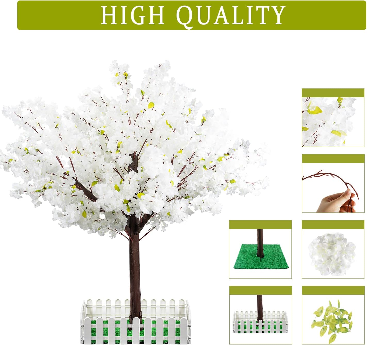 Artificial Cherry Trees Indoor Decor: Handmade Natural Fake Cherry Blossom White Tree Outdoor for Party Wedding Christmas