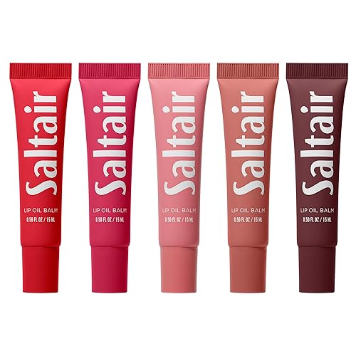 Saltair Bálsamo de aceite labial hidratante, brillo labial claro y tintado, paquete de 5 tonos diarios. Acondicionamiento vegano hidratante para