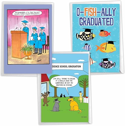 Miniatura 1 de NobleWorks Paquete surtido de 3 divertidas tarjetas de felicitación de graduación (graduado) con sobres para hombres y mujeres (3 diseños, 1 cada
