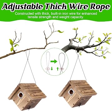 Dreyoo 2 Wren House with Metal Guard, 1-1/8'' Entrance Hole Hanging Wren Bird Houses for Outside for Nesting with Air Vents, Pine Wood for Chickadees, Charcoal