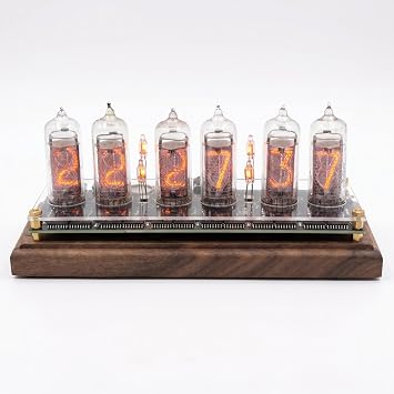 IN-14 Nixie Tube Clock, Retro Cyberpunk Industrial Digital Desk Clock with Type-C Port, Full Functions Alarm, Countdown, Timer, Adjustable Background Light, Vintage Gift for Gamers Engineers