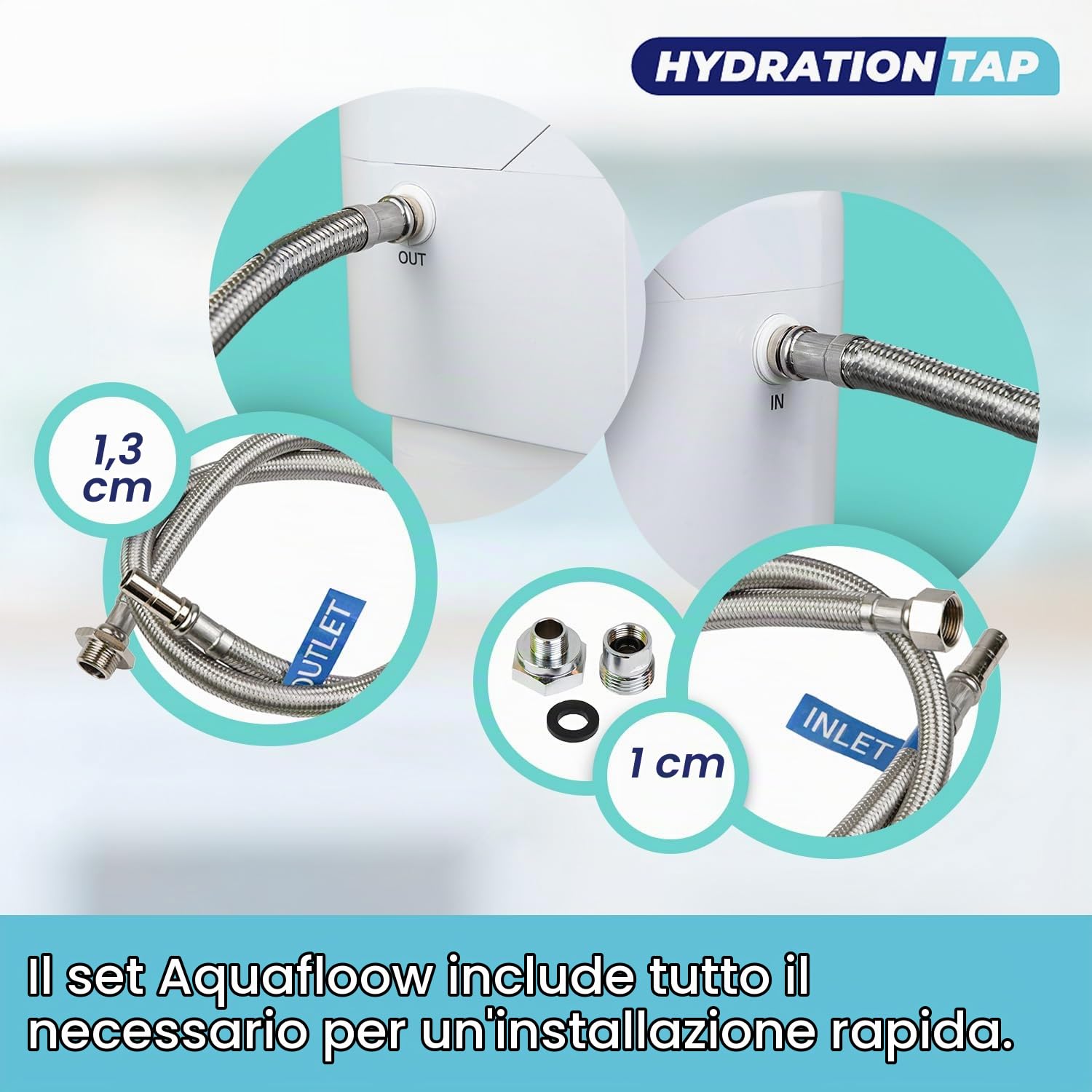 Aquafloow Filtro Acqua Sistema, Filtro dell'acqua per la riduzione del cloro, Filtro ai carboni attivi, Collegamento diretto al rubinetto della cucina, 30000 Litri Sistema di Filtraggio dell'Acqua