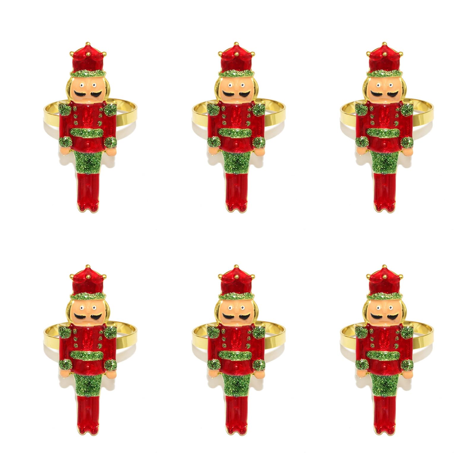 6Pieces Christmas Nutcrackers Soldier Napkin Rings Alloy Tableware Accessories for Holiday Dining Decorations Sturdy Alloy Napkin Holders Set