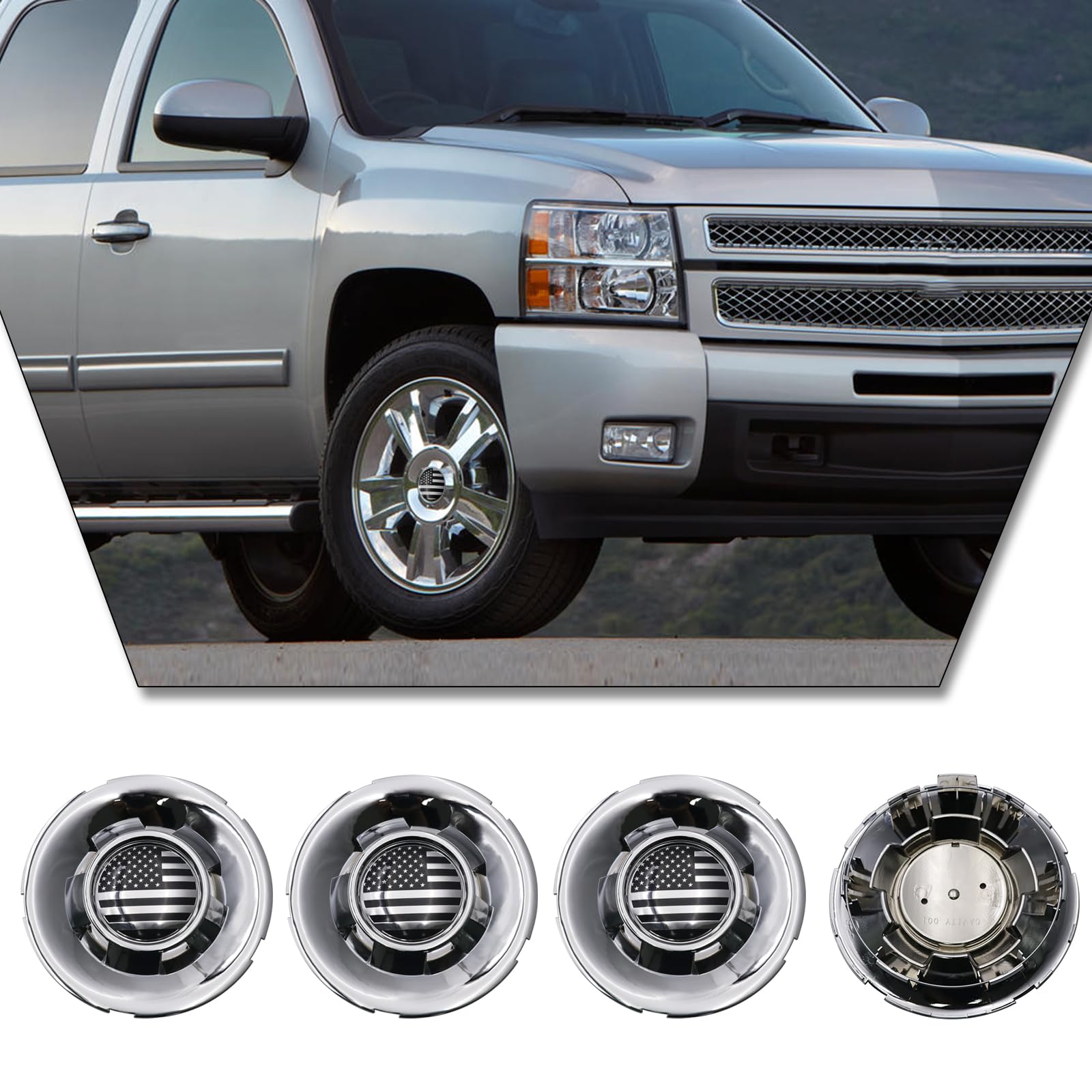 4 szt. 19 cm 19 cm 19.1 cm chromowana czapka środkowa koła z USA gwiazdy i paski flaga naklejka na Tahoe Silverado Avalanche 2009-2014 samochód ciężarówka felga koła piasta kołpaki pokrywa kołpaki