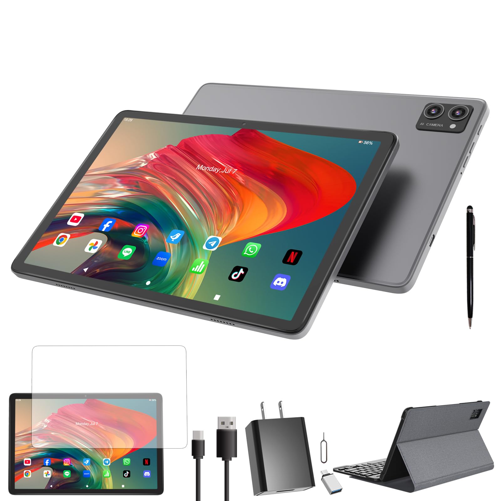Android15 タブレット 10.1インチ 128GB 8コア T606 Android 15 Tablet,10 Inch Android Tablet,128GB+8GB+1TB Expand,5G
