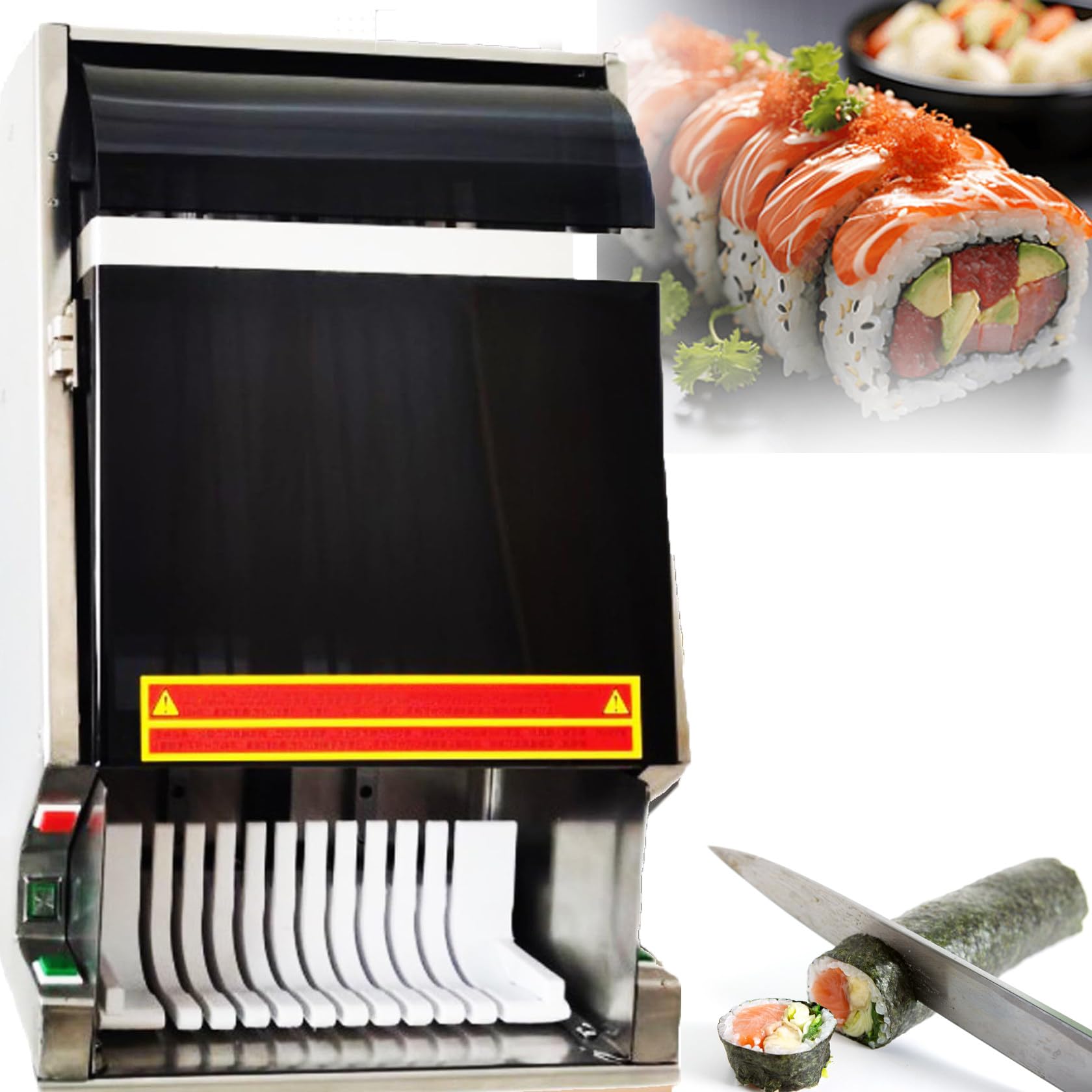 ASerZenith Stainless Steel Manual Sushi Maker With Cutting Machine For Diy Sushi Rolls And Rice Balls, Sharp Blade For Quick And Easy Preparation,8Slices