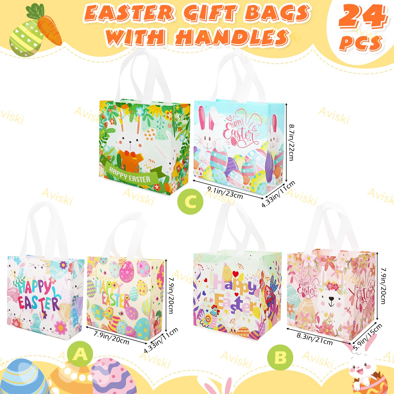Mini Easter Basket 6PCS Happy Easter Egg Hunt Bags Assorted Sizes Bunny ...