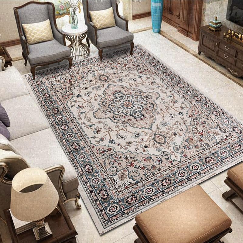 Tapis grand salon 180x200cm beige de style traditionnel floral