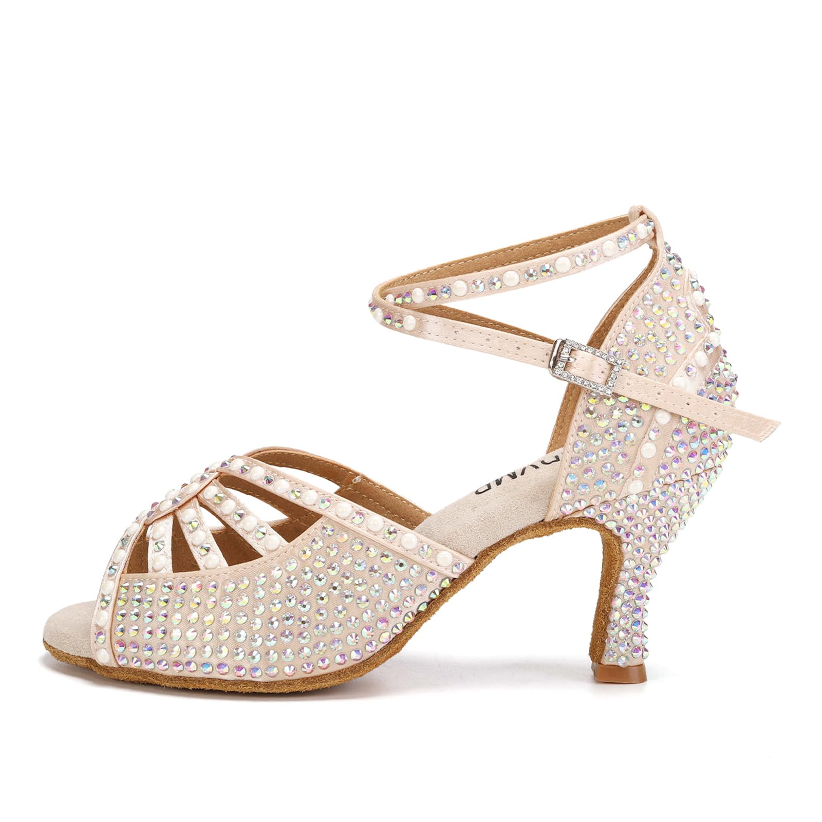 JUODVMP Chaussures De Danse Latine Salsa pour Femmes Strass 7.5cm Talon Haut Salle De Bal Tango Mariage Performance Chaussures De Danse