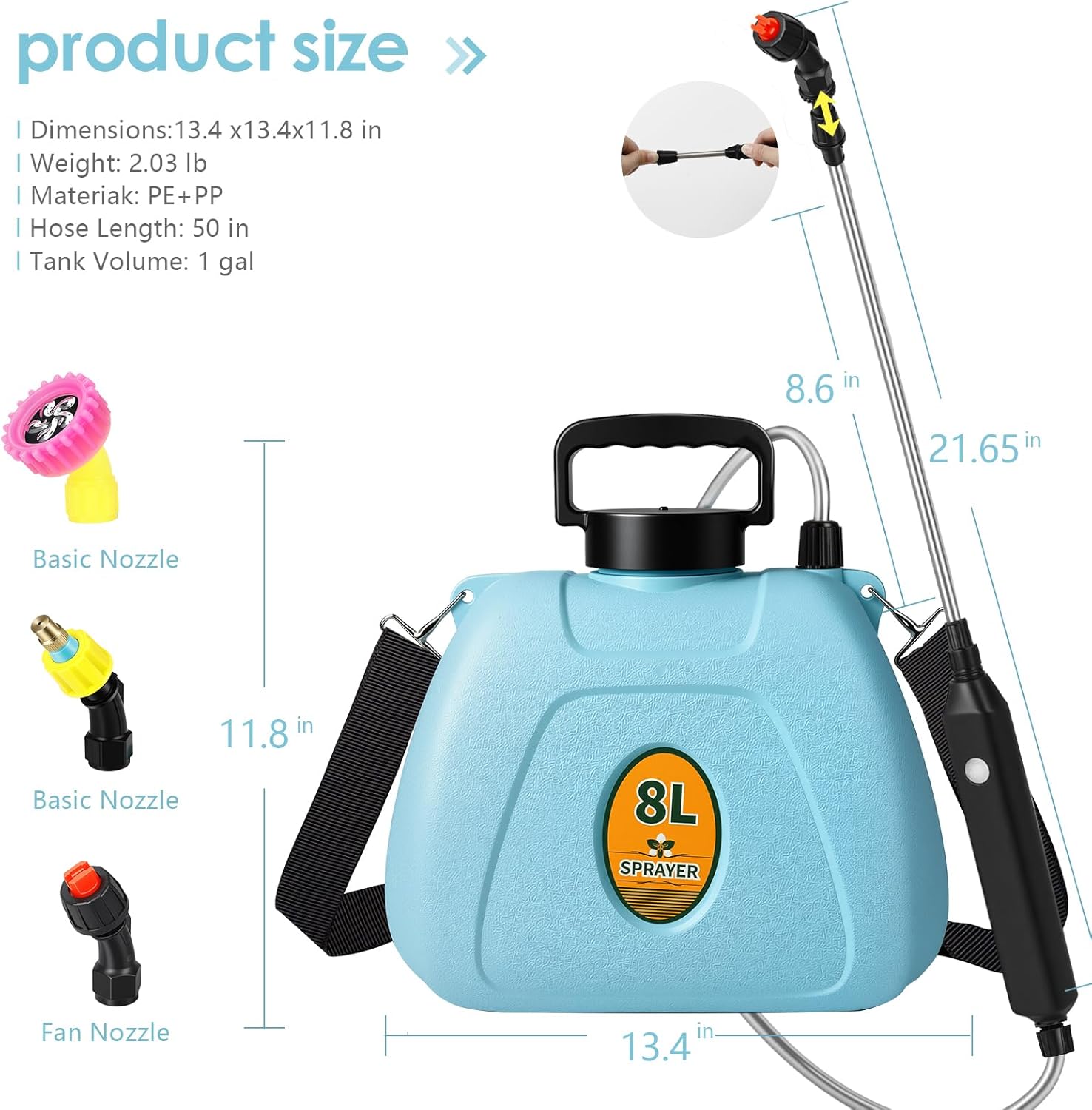 2 Gallon Battery Powered Garden Sprayer,2025 Upgraded Electric Weed Sprayer with 3 Adjustable Speed, Battery Indicator,Rechargeable Retractable Wand with Adjustable Shoulder Strap for Lawn,Garden,Yard - Image 6