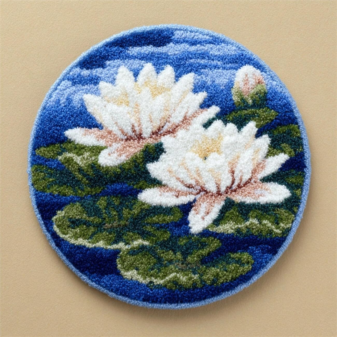 Kitquiver Rug Making Kit for Adults White Water Lily 60x60cm