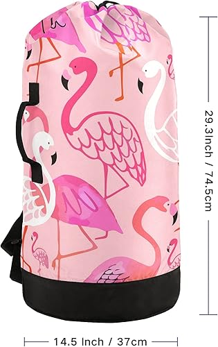 Miniatura 2 de Bolsa de lavandería flamenco, mochila grande y resistente con correas ajustables para el hombro, mochila de lavandería para viajes, organizador de