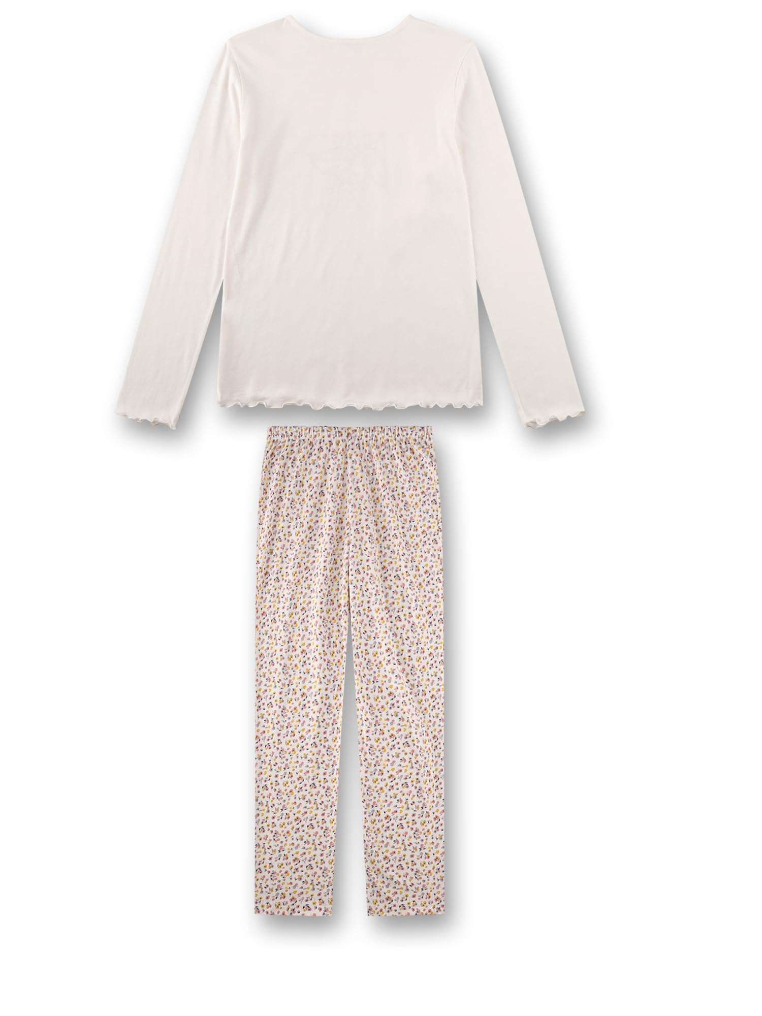 Sanetta Mädchen-Schlafanzug Langarm beige Blume | Hochwertiger und bequemer Schlafanzug aus Baumwoll-Modal-Mix.