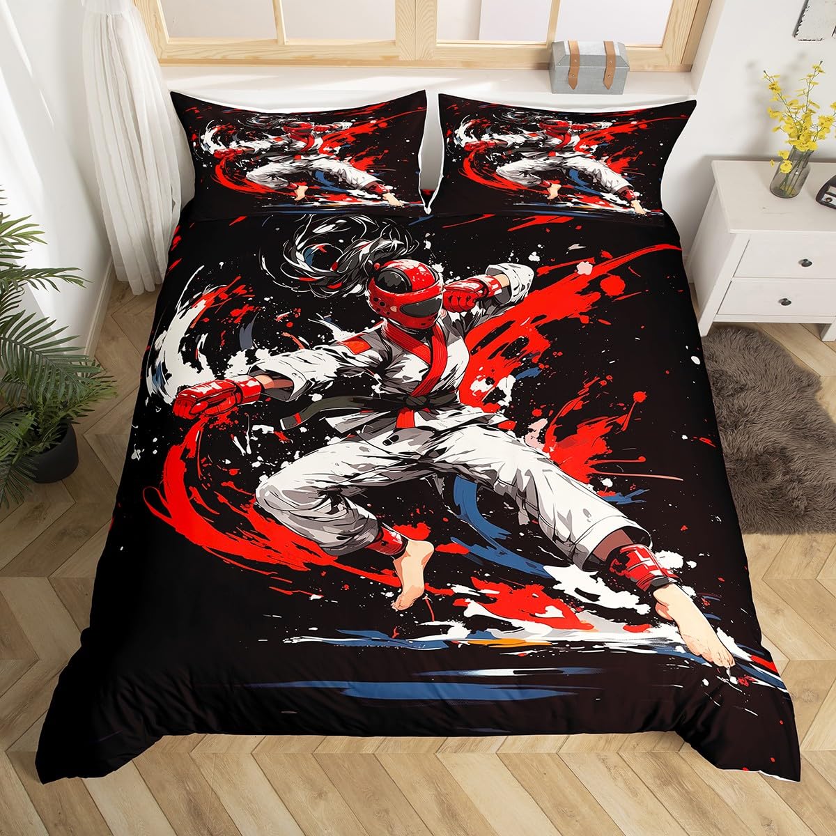 Parure de lit Kungfu aquarelle : cadeau idéal pour grand lit