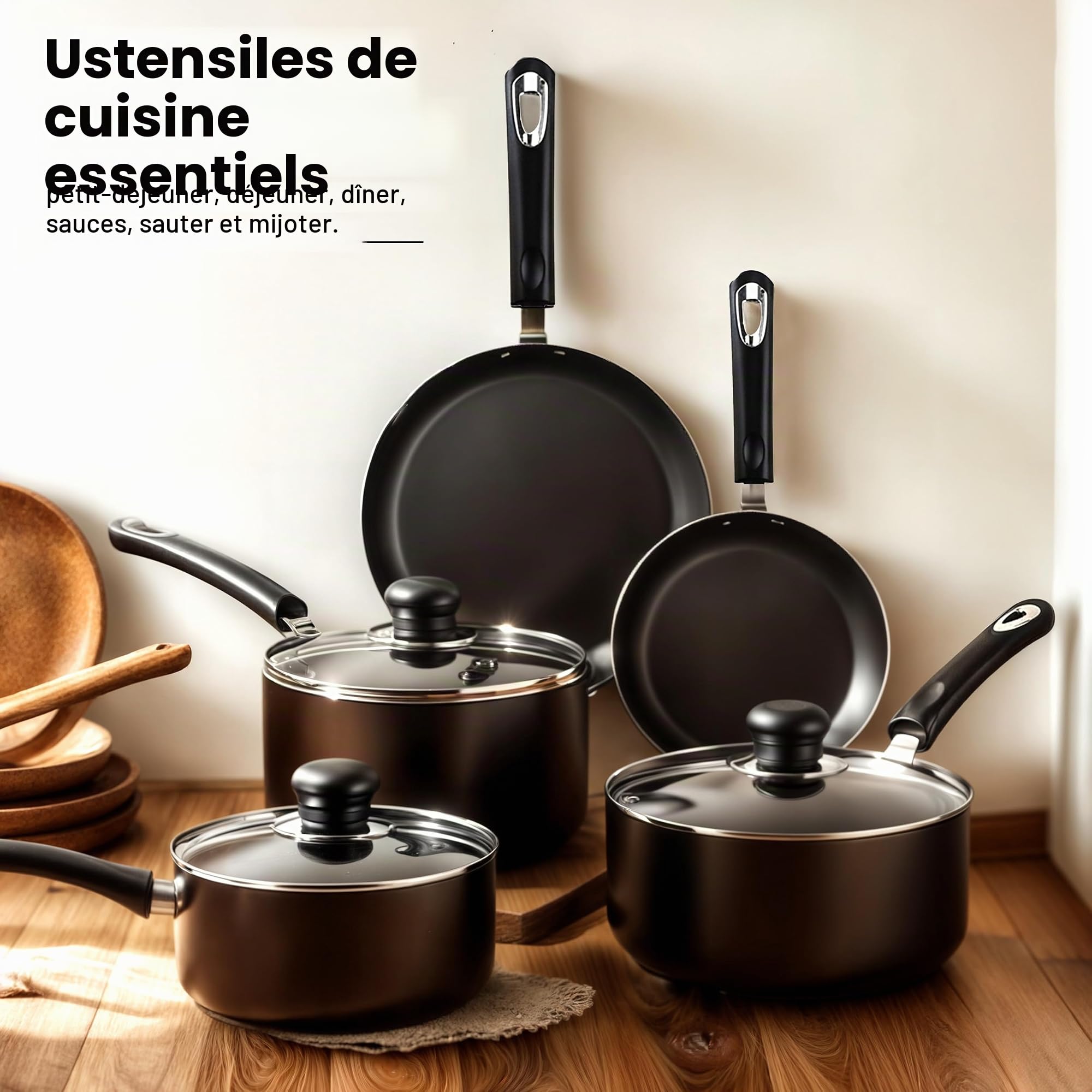 KICHLY Ensemble de casseroles et poêles antiadhésives 5 pièces, poêles à frire à induction 20 cm, 28 cm, casserole avec couvercles 20 cm, 18 cm, casserole non induction 16 cm, passe au lave-vaisselle
