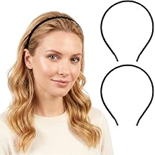Gjinxi 2pcs Metal Headbands for Women Men, Black Thin Lightweight Hair Bands Trendy Cute Headpiece Skinny Comfortable Head Accessories Simple Stylish Wire Headwear for Girl Teen Stocking Stuffers Gift