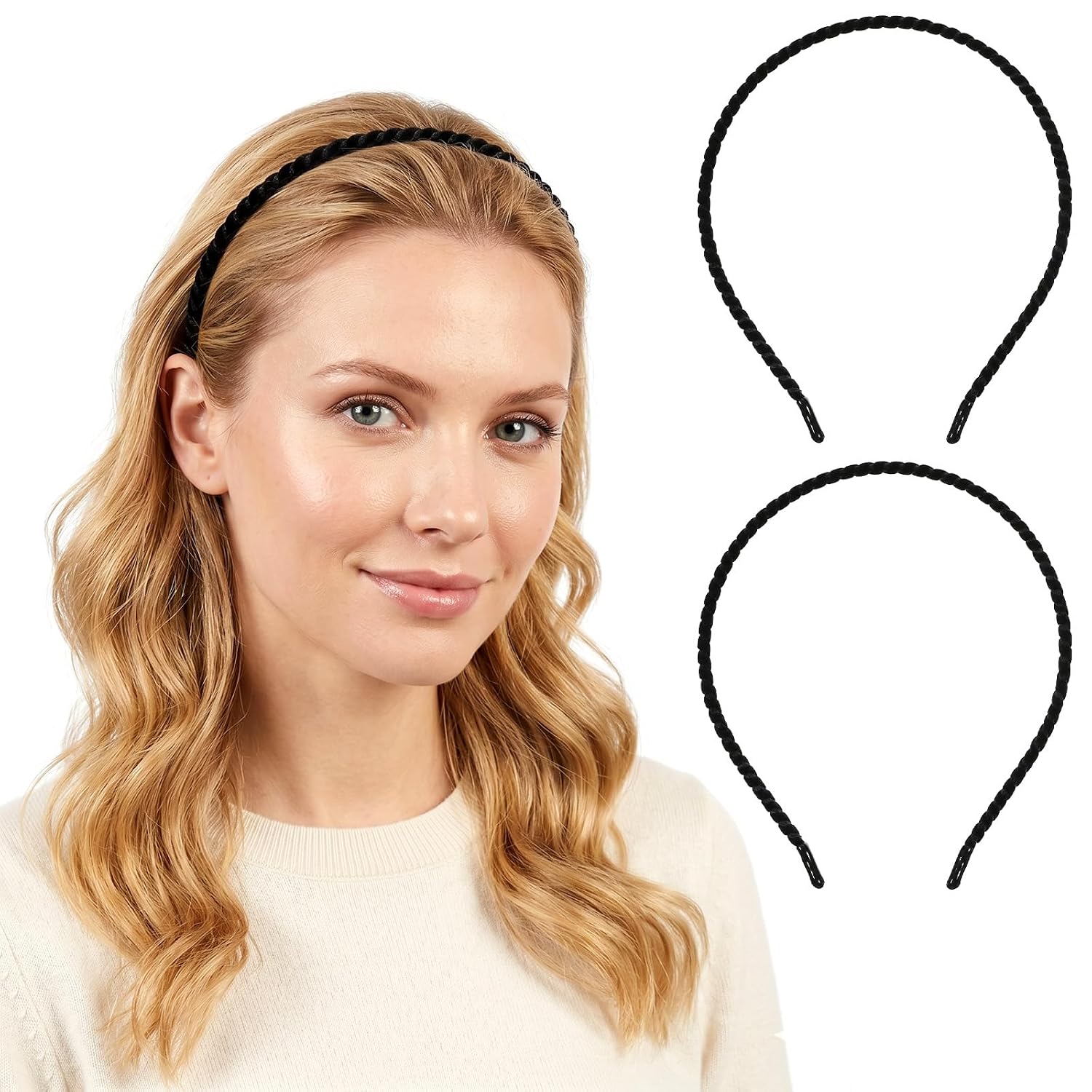 Gjinxi 2pcs Metal Headbands for Women Men, Black Thin Lightweight Hair Bands Trendy Cute Headpiece Skinny Comfortable Head Accessories Simple Stylish Wire Headwear for Girl Teen Stocking Stuffers Gift
