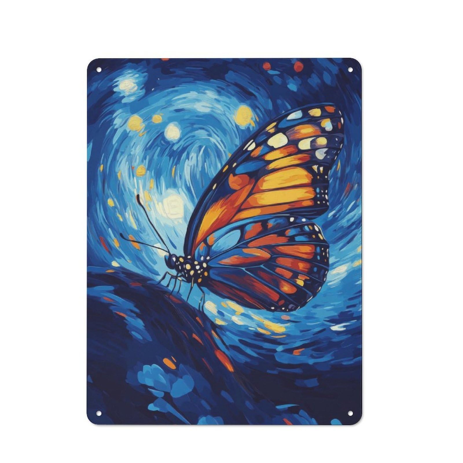 Junmoney Butterfly In Starry Night Workshop Style Garage Metal Sign 40X30cm Featuring Industrial Wall Art For Garage, Hobby Room, Office Or Man Cave