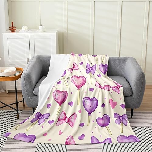 Miniatura 27 de Erosebridal Manta de franela con diseño de corazón de amor para niñas, 40 x 50 pulgadas, manta de vellón con lazo de princesa femenina para niños