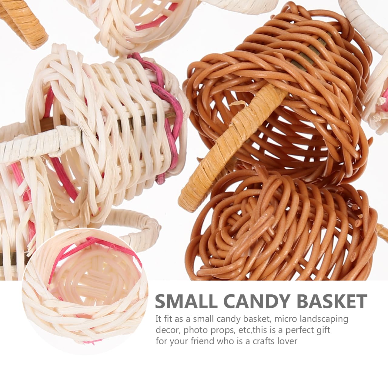 10 Paniers Miniatures Tressés Avec Poignées - Pour Mariage, Fête, Bonbons, Décoration - Style Campagne, Bricolage - 3