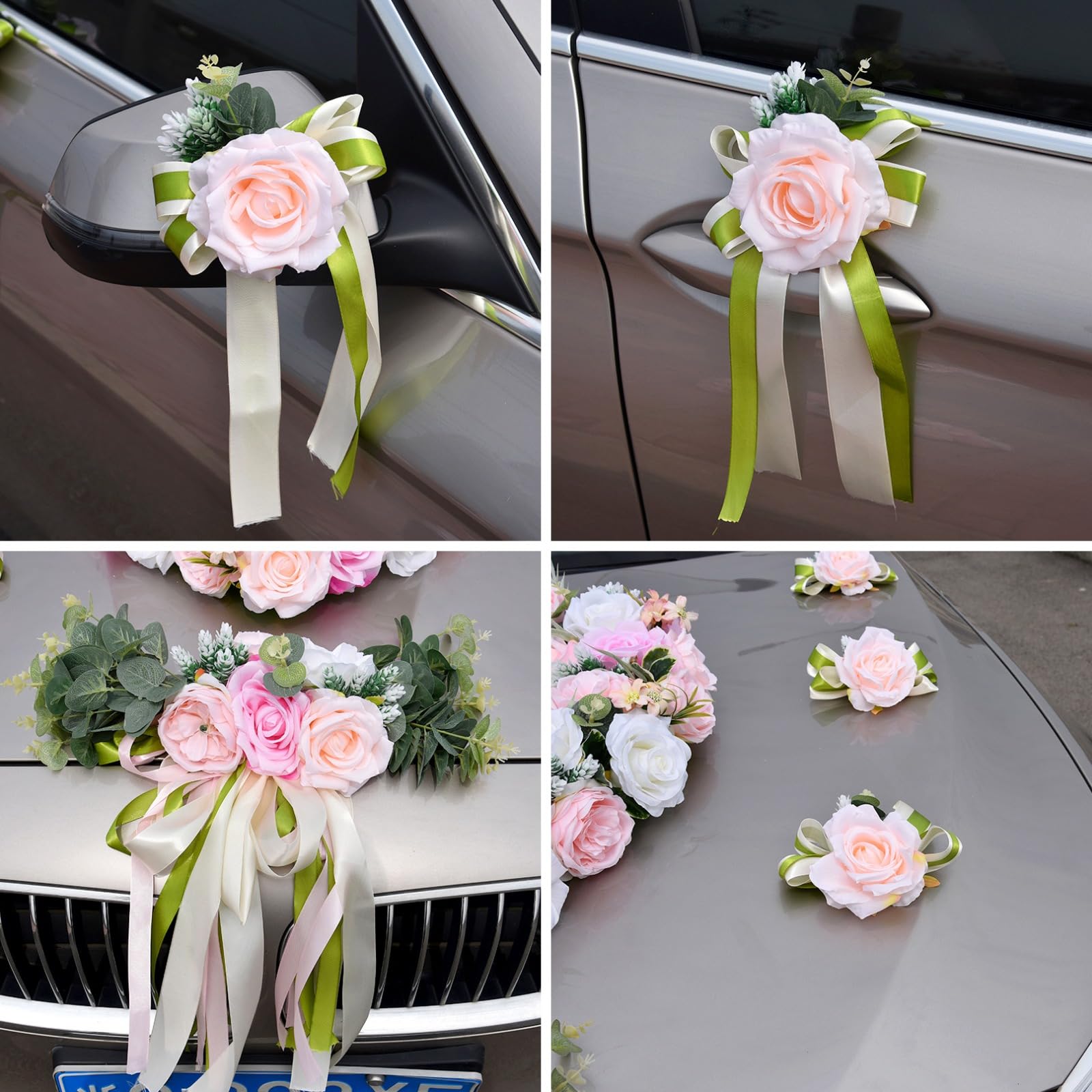 Autoschleifen Hochzeit, Künstliche Blume Autoschmuck Schleifen, Auto Verschönert Rückspiegel Türgriff Dekoration für DIY Autoschmuck (13 st Set)