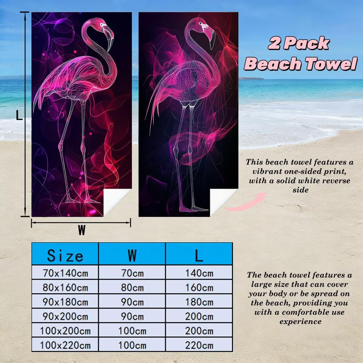 Ręcznik plażowy XXL 80 x 160 cm, zestaw 2 ręczników kąpielowych z mikrofibry, ręczniki plażowe odporne na piasek, szybkoschnące prześcieradło kąpielowe dla kobiet, przenośne ręczniki sportowe (różowe