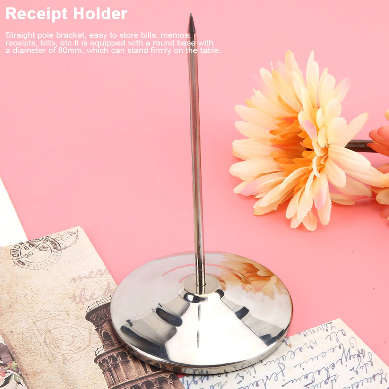 2Pcs Receipt Holder, Receipt Holder Spike Desk Receipt Holder Stainless Steel Receipt Holde Bill Fork Memo Holder Spike Restaurant Check Spindle