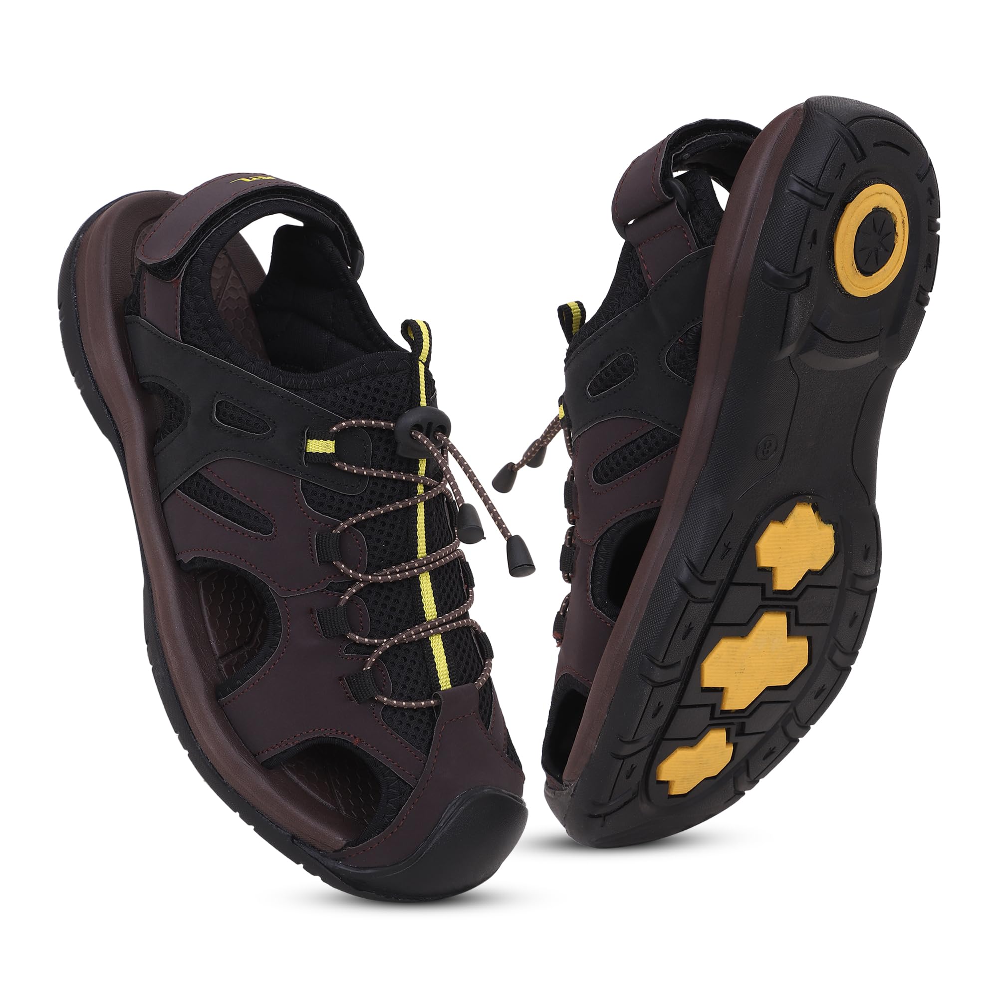 Commando-03 Fishermen Sandals Mesh + Rexine Upper and EVA + Rubber Sole with Cushioned Footbed and Adjustable Velcro Closure for Men's (Brown)-image-3