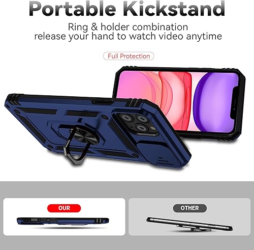 Miniatura 6 de YZOK Funda para iPhone 11 Pro Max con cubierta deslizante para cámara + protector de pantalla HD, soporte de anillo giratorio de grado militar a