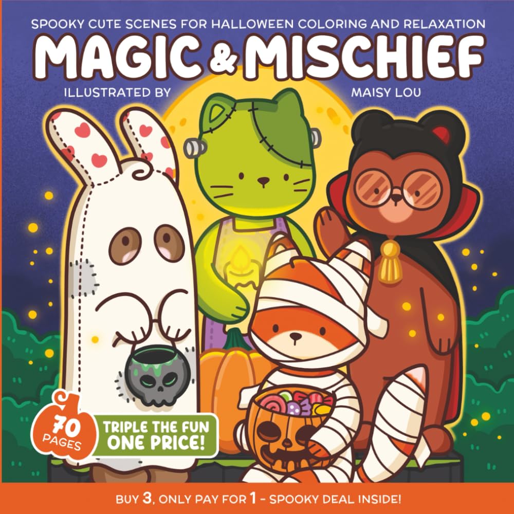 Magic & Mischief: A Spooky Cute Scenes for Halloween Coloring and Relaxation